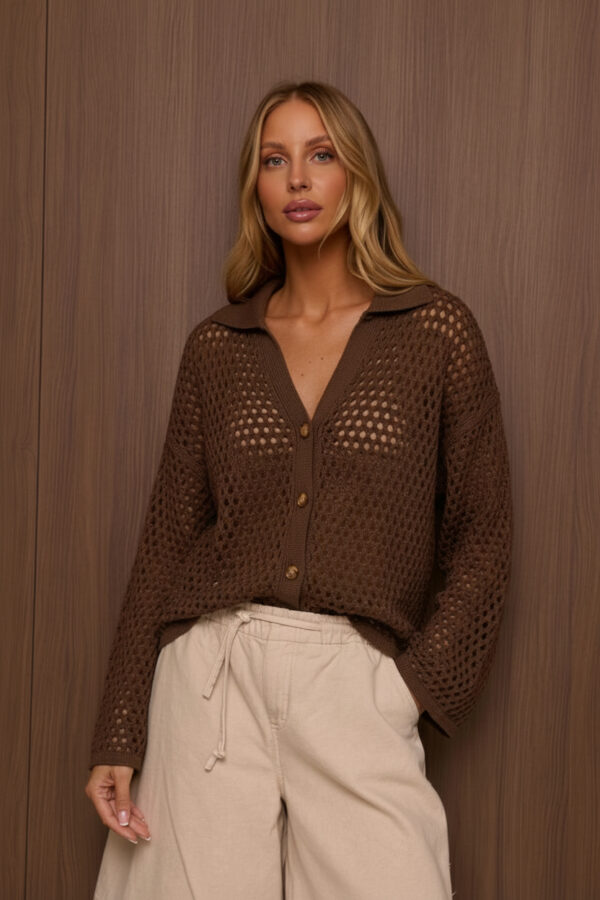 Sweter Damski Ażurowy Marielle Czekoladowy