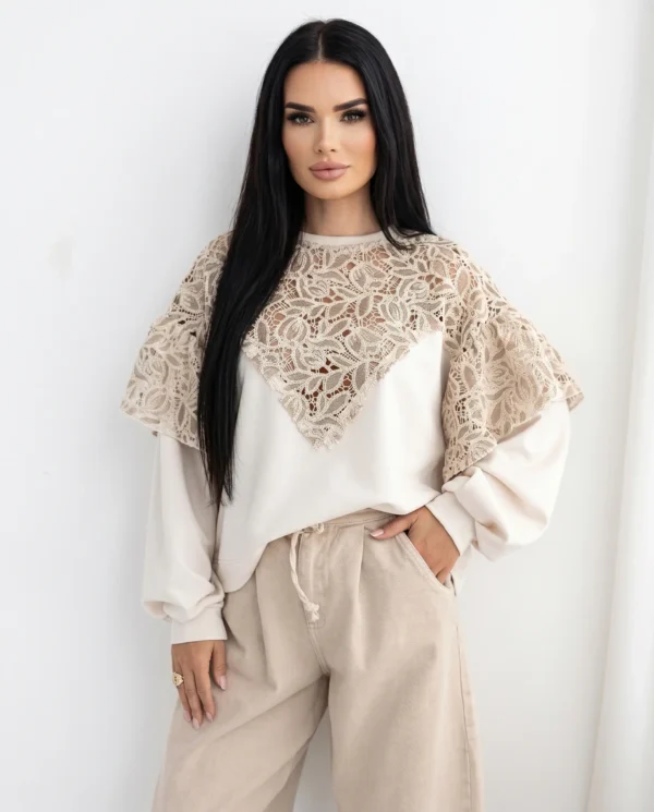 Bluza damska Sover z beżową gipiurą