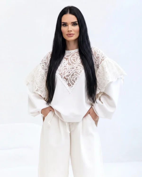 Bluza Damska Sover z Kremową Gipiurą