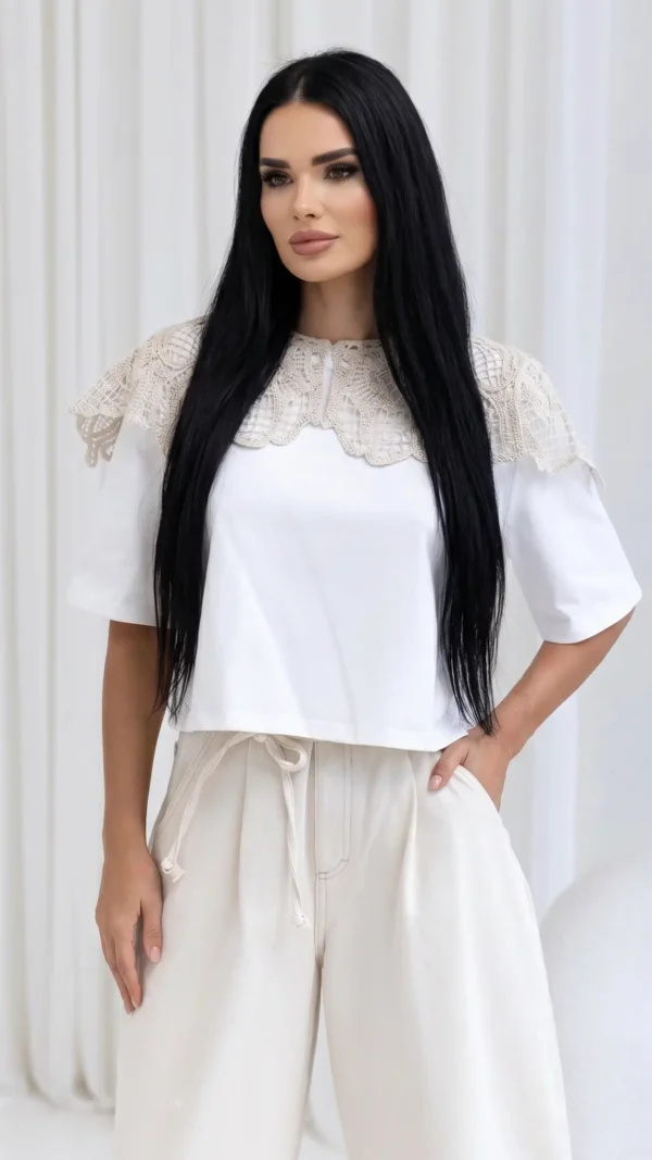 Kołnierzyk Koronkowy Damski Amélie Beżowy
