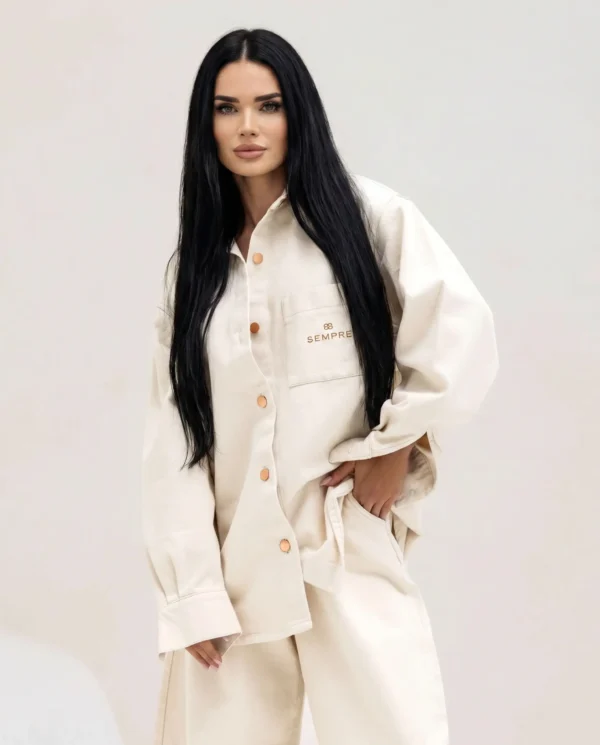 Koszula Jeansowa Oversize Mavie Kremowa