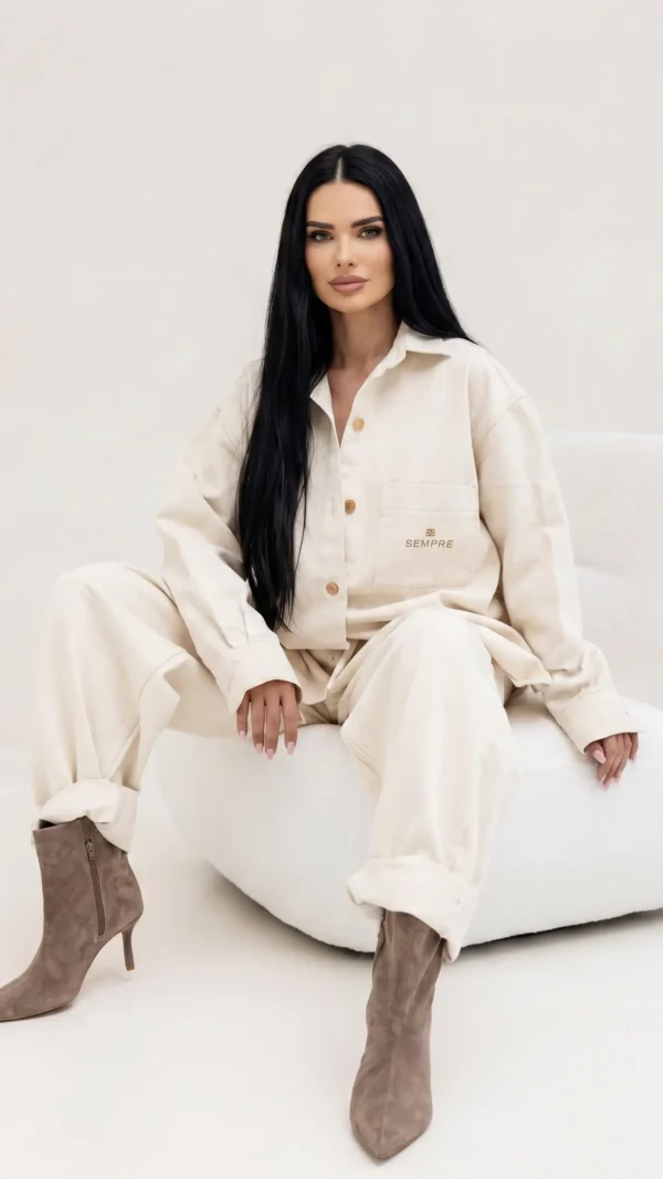 Koszula Jeansowa Oversize Mavie Kremowa