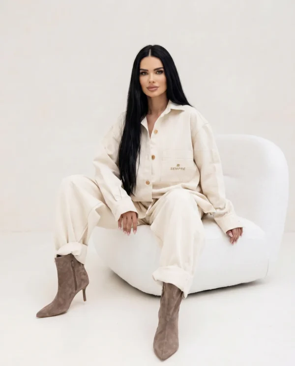 Koszula Jeansowa Oversize Mavie Kremowa