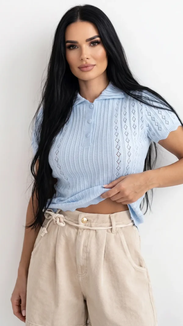 Sweter Damski Ażurowy Lioré Błękitny