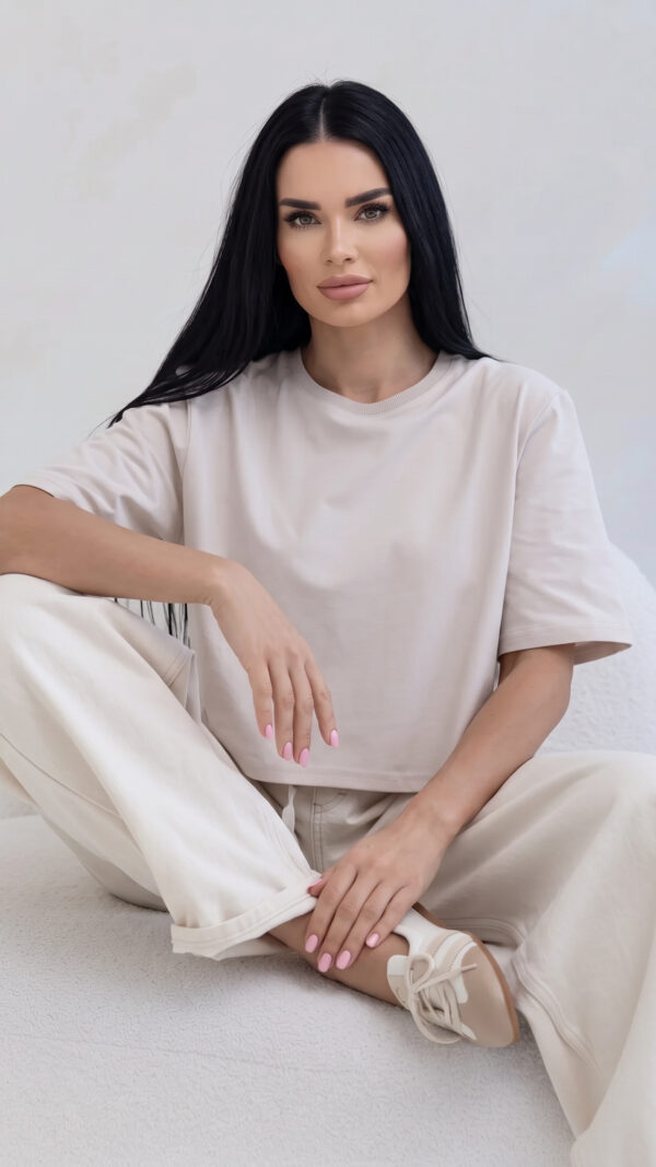 T-shirt Damski Arvia Cropped Beżowy
