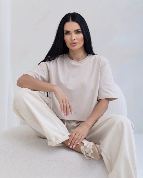 T-shirt Damski Arvia Cropped Beżowy