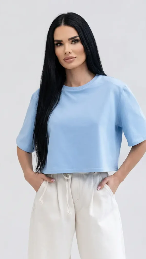 T-shirt Damski Arvia Cropped Niebieski