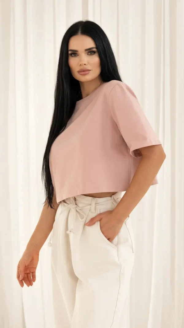 T-shirt Damski Arvia Cropped Pudrowy Róż