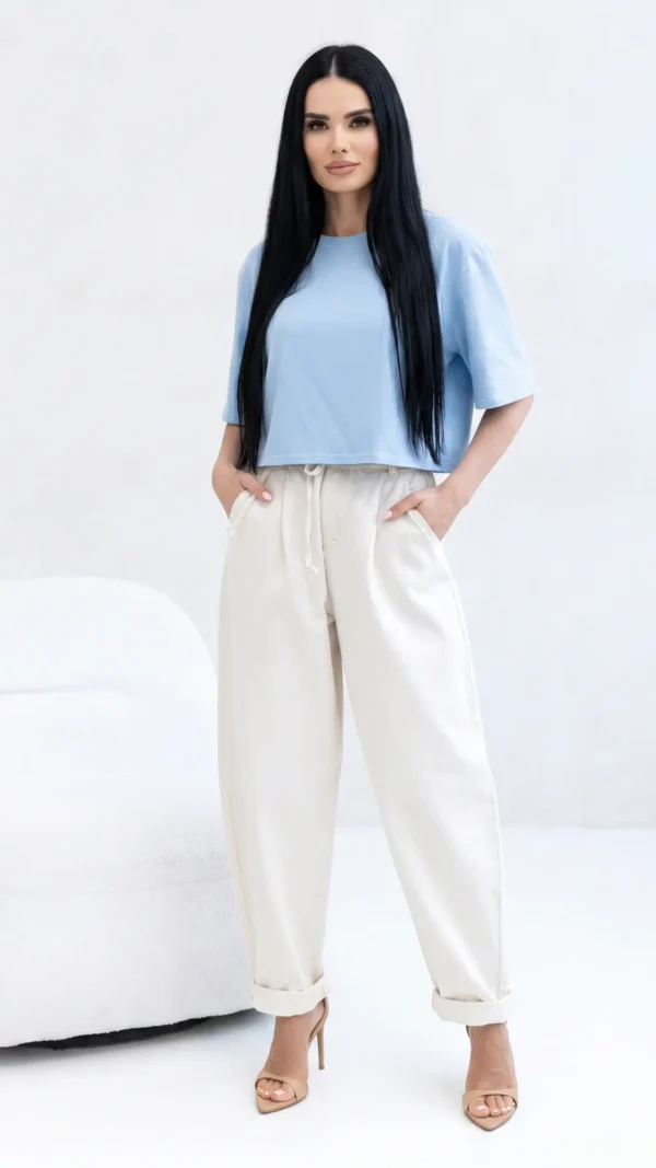 T-shirt Damski Arvia Cropped Niebieski