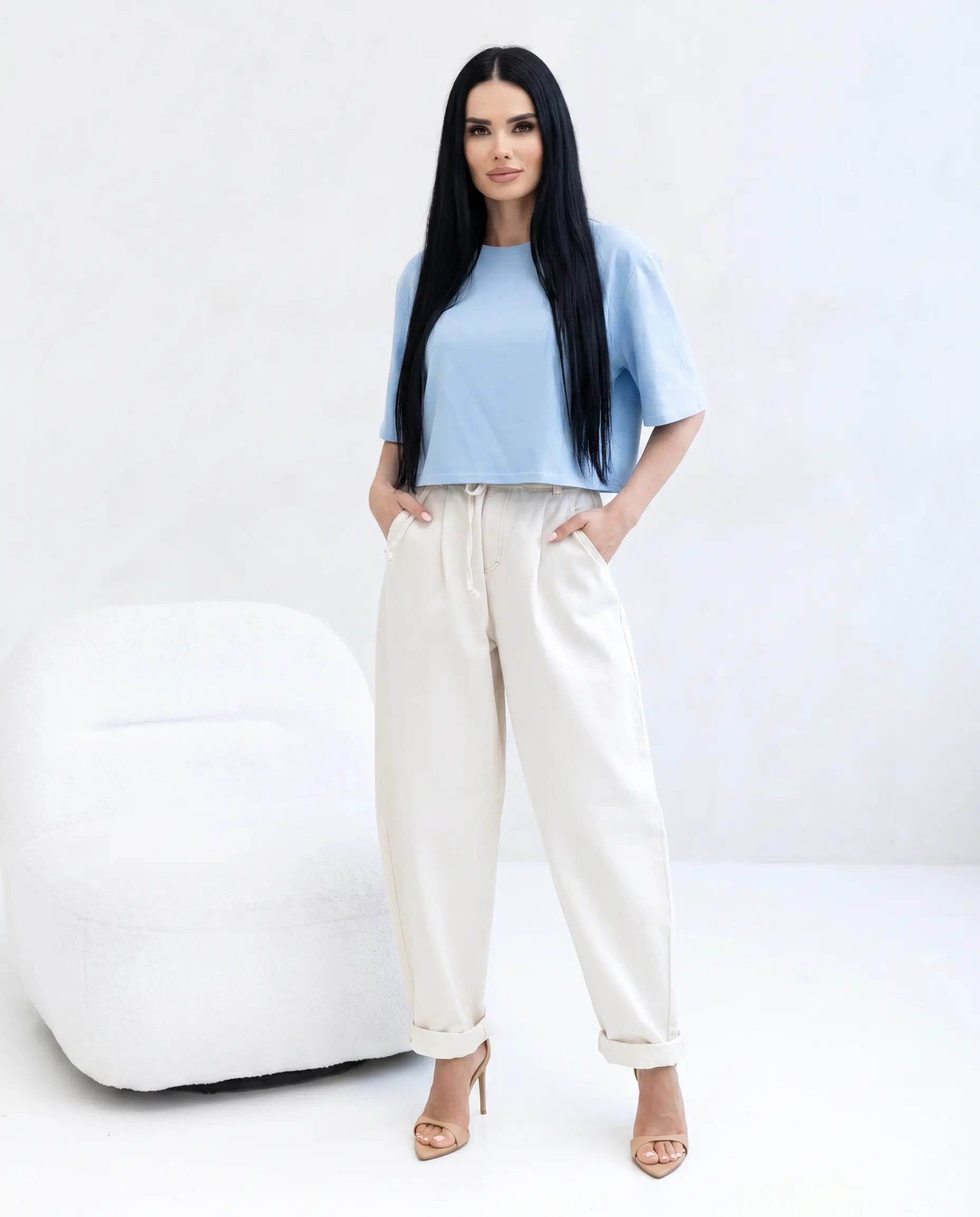 T-shirt Damski Arvia Cropped Niebieski