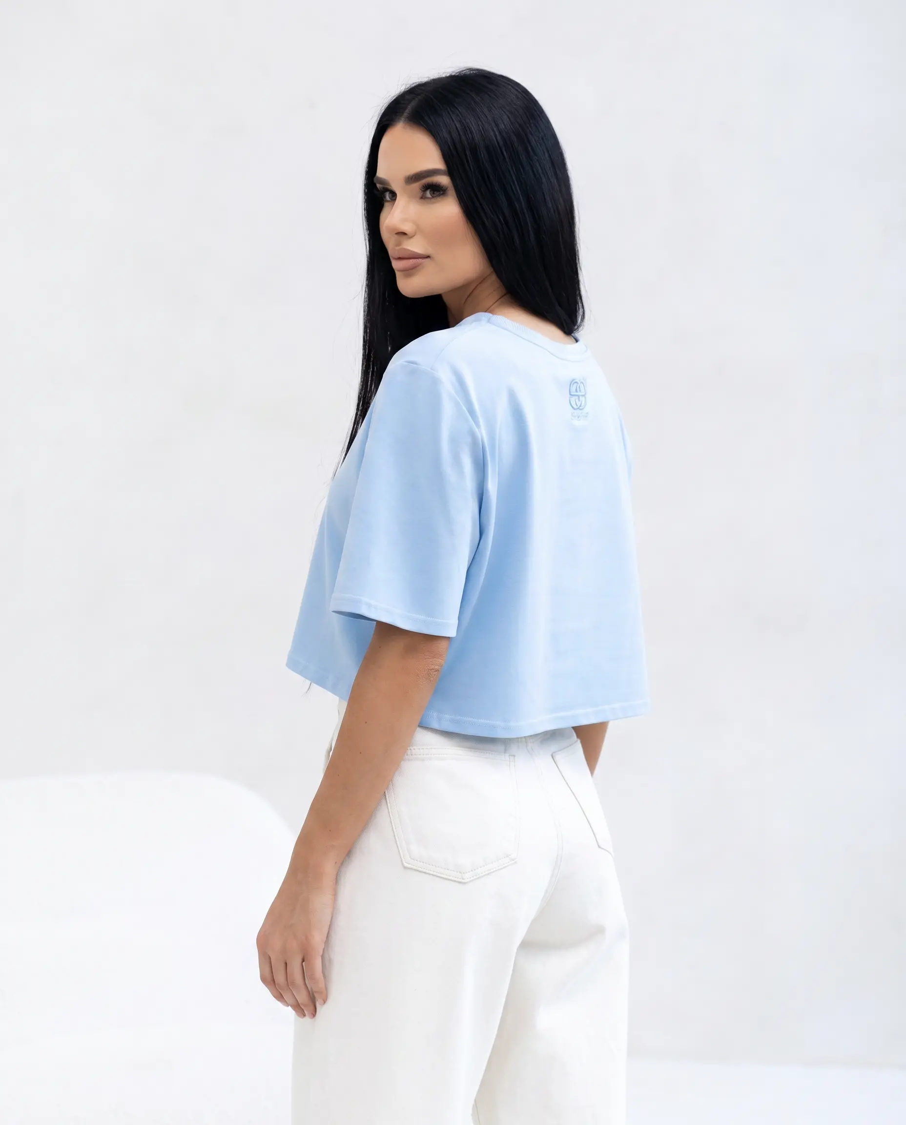 T-shirt Damski Arvia Cropped Niebieski - obrazek 3