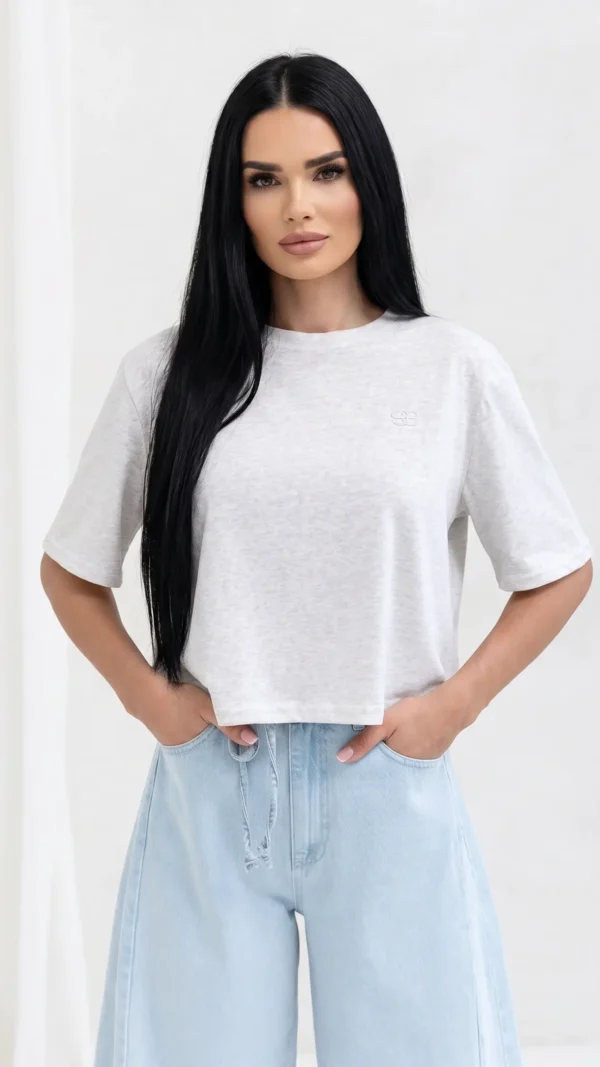 T-shirt Damski Eloria z Poduszkami na Ramionach Szary Melanż