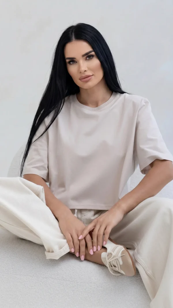 T-shirt Damski Arvia Cropped Beżowy