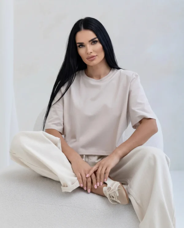T-shirt Damski Arvia Cropped Beżowy