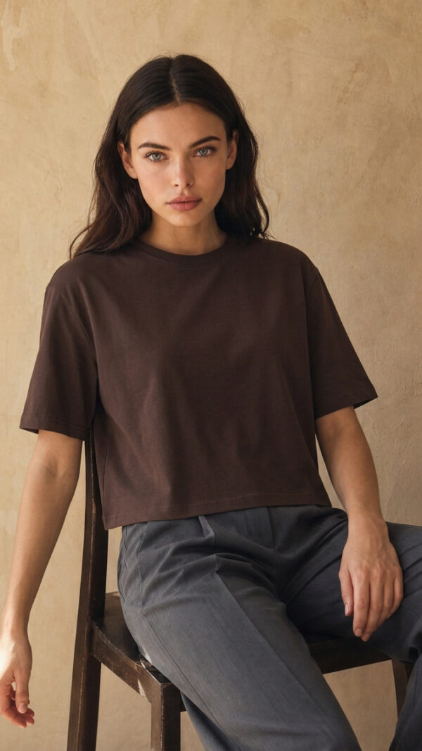 T-shirt Damski Arvia Cropped Czekoladowy