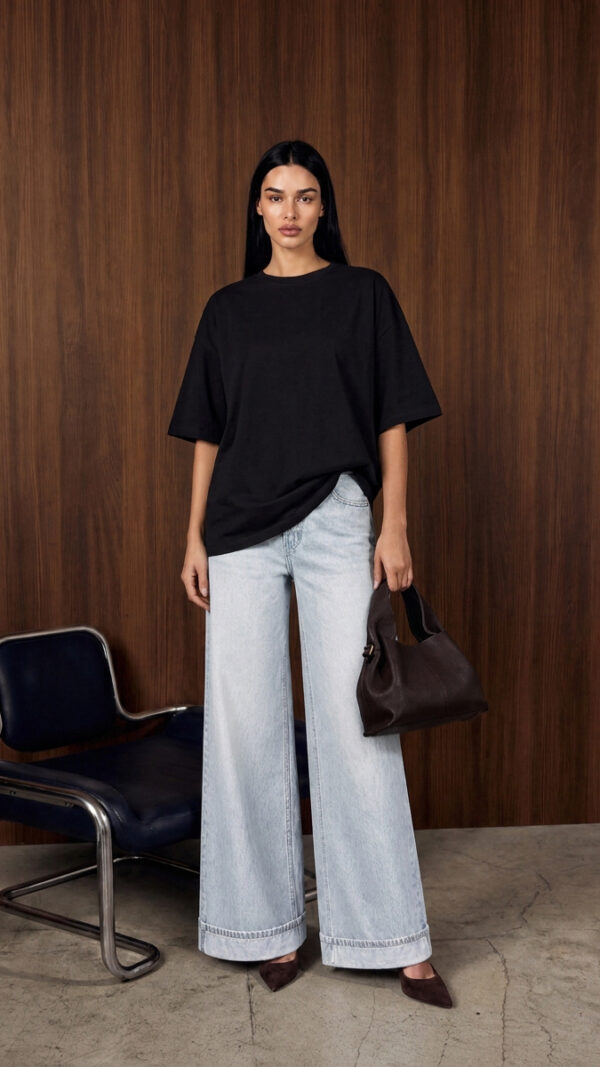 Czarny T-shirt damski Liora Oversize z haftem na plecach