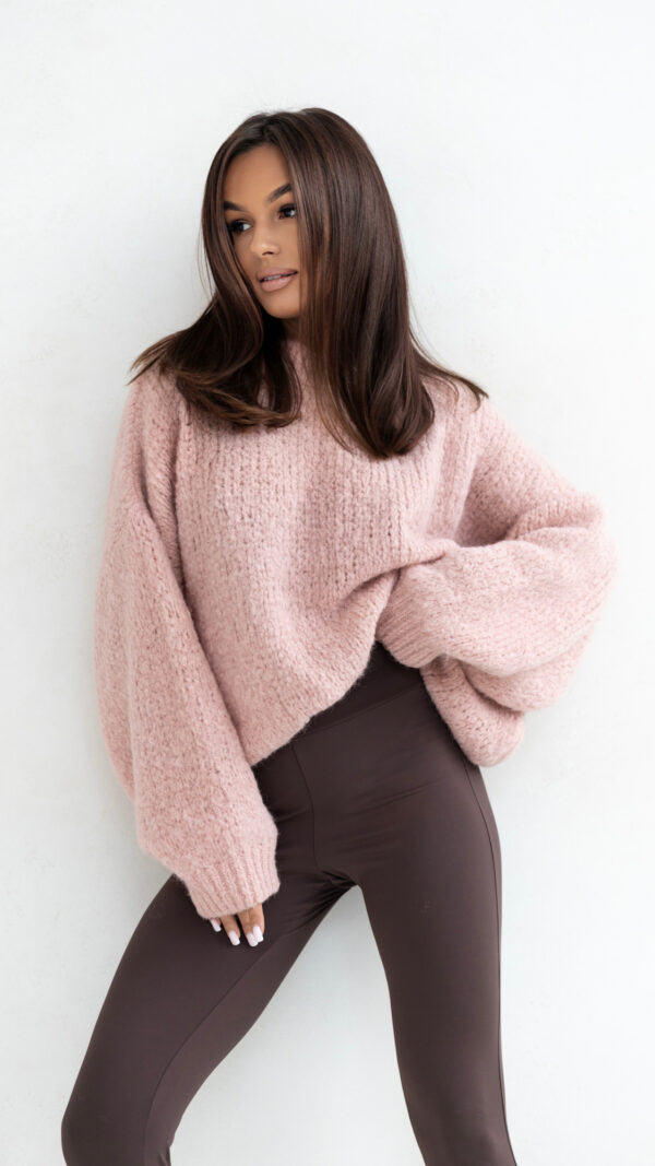 Sweter z alpaką i wełną MALOU pudrowy róż