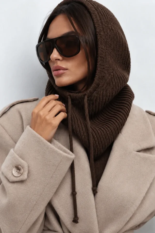 Balaclava z wełny merino z wiązaniem NOOWA czekoladowa