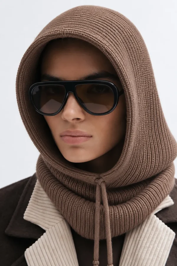 Balaclava z wełny merino z wiązaniem NOOWA mokka
