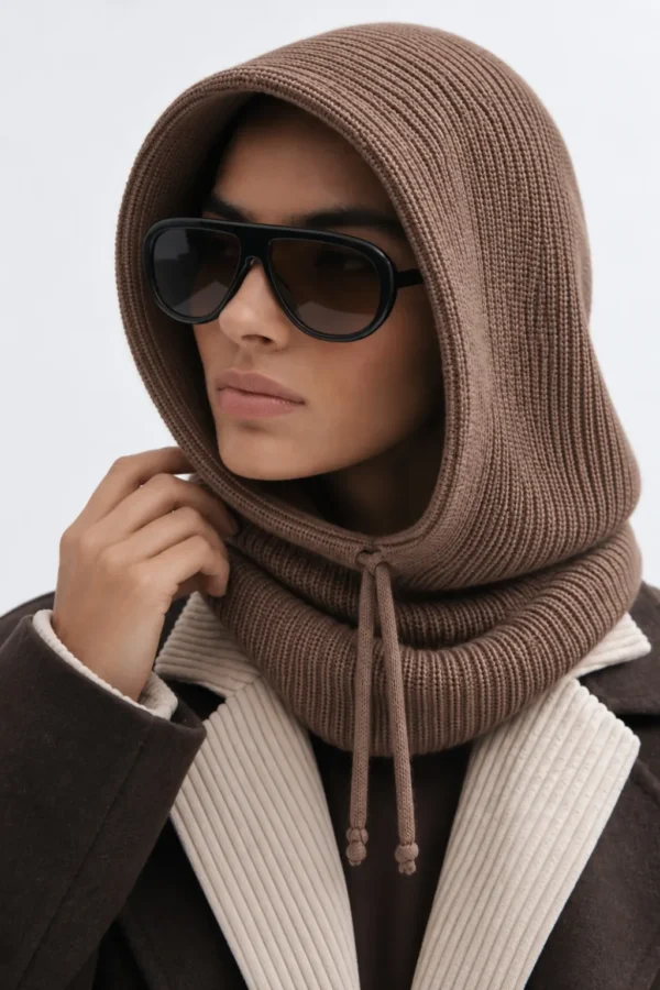 Balaclava z wełny merino z wiązaniem NOOWA mokka