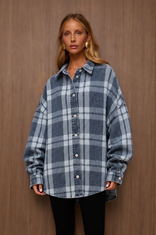 Niebieska koszula jeansowa oversize DENVER ze 100% bawełny